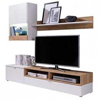 Conjunto de salón Toledo 114, partes separadas, con mesa de TV, aglomerado laminado, 175x39cm, LED