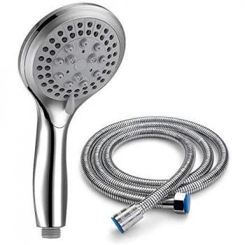 VEHHE Alcachofa Ducha con Manguera 1,5 m, Boquilla de Ducha Cromo Que Aumenta la presión Spray con 5 Modos Baño de Ahorro de Agua