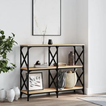 Mesa consola de madera de ingeniería 100x28x80,5 cm en color Negro, Roble Sonoma y Roble ahumado - Mesa de sofá, mesa de entrada para salón, consola de entrada, mueble recibidor y mesita