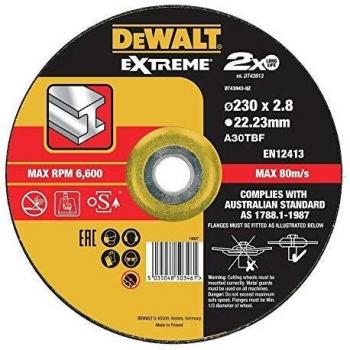 DeWalt DT43943-QZ DT43943-QZ-Disco de Corte concavo Extreme para Metal con Grano Industrial de óxido de alumínio 230 x 2.8 x 22.23 mm, Multicolor