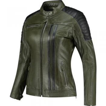 Chaqueta de Moto Rusty Stitches Alice Verde-Negro para Mujer, Talla 44, de cuero