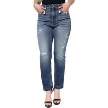 Tattered Dark Blue High Waist Skinny Jeans - Size L/XL