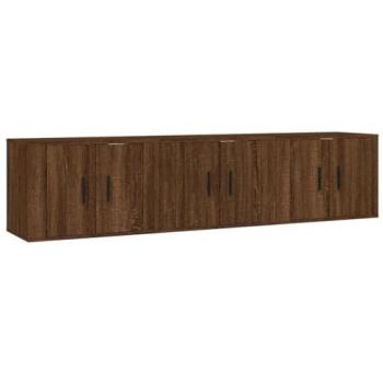 Mueble de TV de pared 3 piezas roble marrón almacenamiento multimedia montaje en la pared