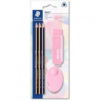 STAEDTLER - Blister con 3 Lápices de Grafito, Goma de Borrar y Afilalápices Pastel Line
