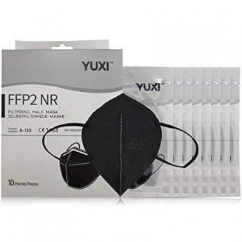 YUXI Mascarillas FFP2 Homologadas, 10 Unidades, Color Negro, CE1463 EN 149:2001 + A1:2009 FFP2 NR