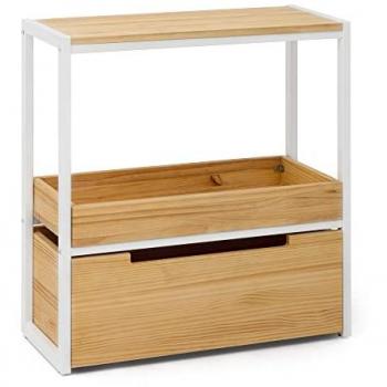 Consola iCub Derby 32x70x75cm bandeja y cajón inferior Blanco en madera de pino maciza acabado natural estilo nórdico Industrial Box Furniture