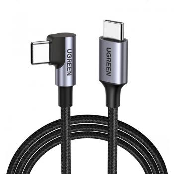 Cable USB-C a USB-C Trenzado Angulado 0.5m 60W 480Mb/s Negro y Gris