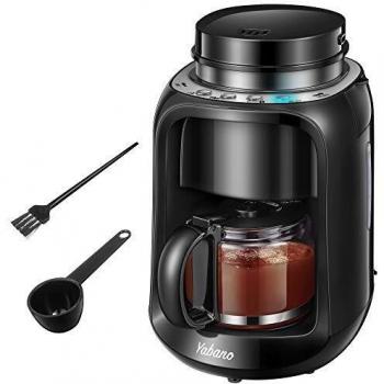 Yabano Cafetera Goteo, 2 en 1 Cafetera de Filtro y preparar con Molinillo Grano, café molido, temporizador, compartimento doble para granos, mantenimiento auto del calor y apagado auto, 600 ml