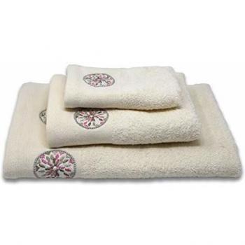 DHestia - Juego de 3 Toallas de Baño Jacquard 100% Algodón 450 gr/m2. Tocador, Lavabo y Toalla Ducha. Ornas