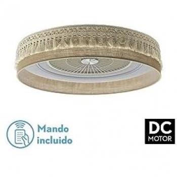 Ventilador de Techo DC FABRILAMP Ekaterina 72W con Pantalla de Saco Beige, 5 Aspas, 6 Velocidades, Control Remoto, Memoria y Temporizador
