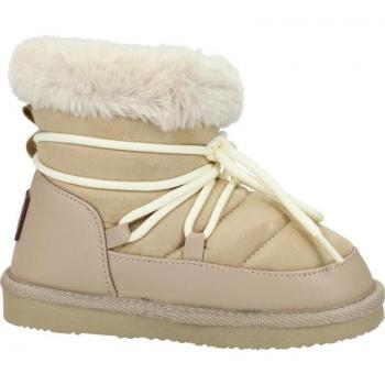 Botas-botines marca B&W para niña en color beige, con cordones decorativos, sin cierres, forro de pelo sintético para invierno