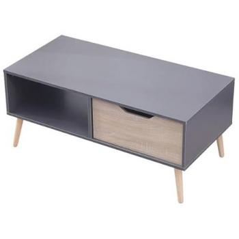 Mesa Baja Escandinava Gris Freja con Cajón de Almacenaje