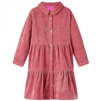 Vestido Infantil de Manga Larga de Pana Rosa Palo con Cuello de Camisa 104