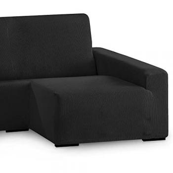 Funda de Sofá Elástica Adaptable Eiffel Textile - Protector Cubre Sofá Rústico Negro para Chaise Longue Brazo Largo (240-280 cm)