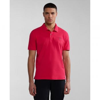 Napapijri Men's Regular Fit Short Sleeve Pink Cotton Polo Shirt with Print