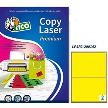 Tico LP4FG-200142Caja de 140 etiquetas amarillo fluorescentes multifunción en A4