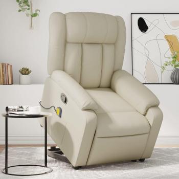 Silla reclinable de masaje crema de cuero sintético Vidaxl