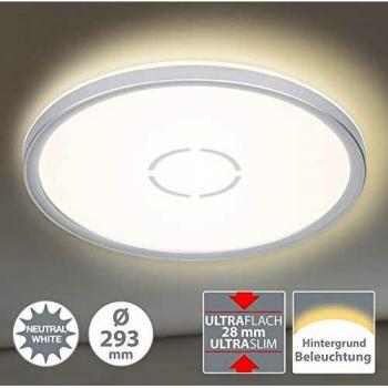 Plafón LED Free, Ø 29 cm, plata, diseño plano, efecto de retroiluminación, 18 W, 2400 lúmenes, luz neutra (4000 K)