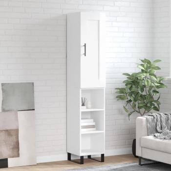 Aparador alto de madera contrachapada blanco pulido 34,5x34x180 cm