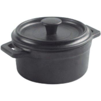 Mini Cacerola de Melamina con Tapa, Ø10 cm, 210 ml, Libre de BPA, Apta para Lavavajillas, Color Negro