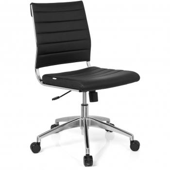 hjh OFFICE 720002 silla de oficina TRISHA piel sint?tica negro, aluminio pulido, base estable, inclinable, silla giratoria, silla escritorio
