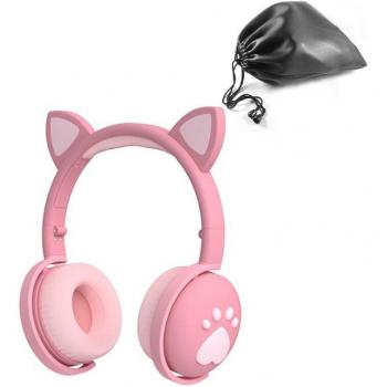 Auriculares Inalámbricos Gamer Rosa Orejas de Gato Bluetooth 5.0 con Micrófono para PS4 y PC