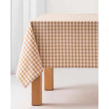 GAMUSI Mantel antimanchas cuadros vichy beige