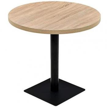 vidaXL Mesa Redonda Bar Bistró 80x75 MDF Acero Roble Mesilla Mueble Auxiliar