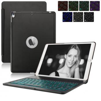 iPad 9.7 2017/2018 Funda de teclado, soporte de aluminio Dingrich Soporte ligero de folio Funda rígida de Shell con Bluetooth inalámbrico 7 Adaptador de teclado LED retroiluminado para iPad 5to iPad 9.7 lanzado en 2017