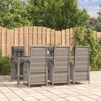 7-Piece Grey Poly Rattan Garden Dining Set with Cushions