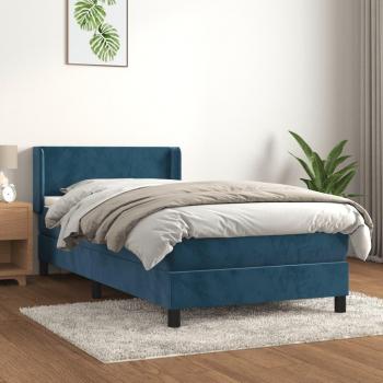 Cama Box Spring con Colchón Terciopelo Azul Oscuro 100x200 cm