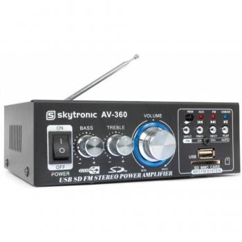 Skytronic 103.142 - Amplificador Multifuncional con Entrada para Micrófonos y Compatibilidad FM/USB/SD