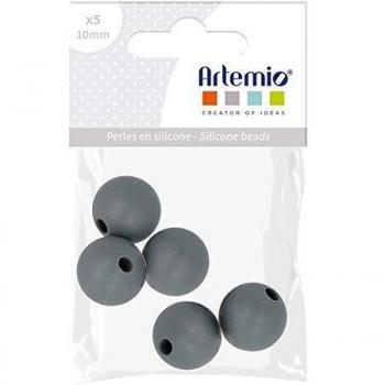 Conjunto de perlas redondas de silicona gris - 10 mm - 5 unidades