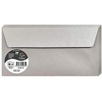 Clairefontaine 50075C - Paquete de 20 Sobres DL - 110x220mm Pollen Plateado 120gr