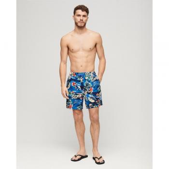 Superdry Men's Sustainable Hawaiian Print Swim Shorts 17 Inch Blue Size S