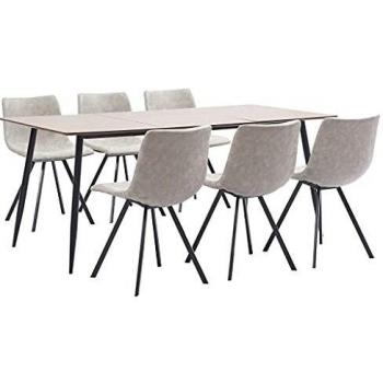 vidaXL Juego Comedor 7 Pieza Cuero Sintético Mobiliario Decoración Interior Casa Hogar Robusto Duradero Resistente Funcional Práctico Útil Gris Claro