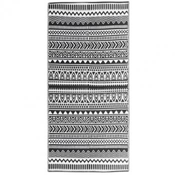 Alfombra de Exterior PP 80x150 cm Color Negro para Jardín, Patio, Terraza y Balcón con Patrón de Hoja Verde