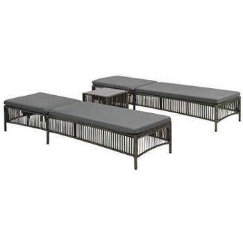 2-Piece Grey Poly Rattan Sunloungers Set with Table