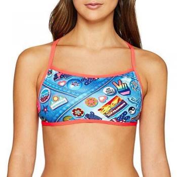 Speedo Retro Pop Cross Tieback Top AF Parte Superior Bikini, Mujer, Brilliant Blue/Psycho Red/Bright Zest/Neon Orchid, 36