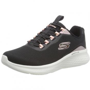 Zapatilla Skechers Lite Pro, Zapatillas deportivas para mujer, color negro con malla y detalles en rosa, modelo Glimmer Me, talla 38.5 EU
