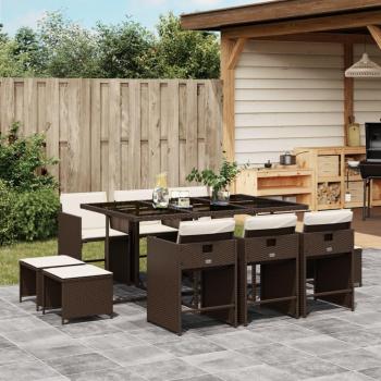 11-Piece Brown Poly Rattan Garden Dining Set with Cushions