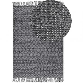 Alfombra Boho Moderna Negra de Lana y Poliéster 200 x 300 cm con Motivo Geométrico y Borlas