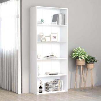 Estantería de 5 niveles contrachapada 80x30x189cm en Blanco, Negro y Roble Sonoma - Mueble de Almacenaje para Oficina, Estudio, Sala de Estar y Dormitorio