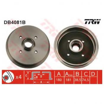 Tambor de freno TRW DB4081B para Volkswagen Golf 1, Golf 2 y Golf 3 con rodamiento y sin anillo ABS