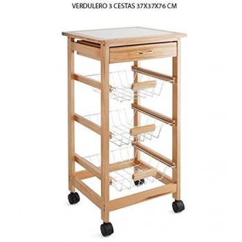 Quid VERDULERO 3 CESTAS 37X37X76 Cart L QD, Acero Inoxidable, Multicolor, 37x37x76 cm