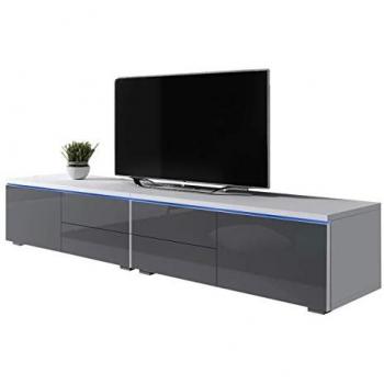 Mueble TV Nashville 129 LED Blanco y Gris Brillante 200x35x45cm con 2 Puertas y 4 Cajones