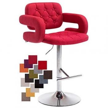 Taburete de Bar Dublin en Tela Rojo, Giratorio y Altura Ajustable 65-85 cm, con Respaldo y Apoyabrazos