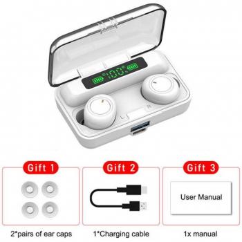 Auriculares Inalámbricos TWS Bluetooth 5.1 con Caja de Carga de 2800mAh, Estéreo HD, Impermeables y con Micrófono para Deportes