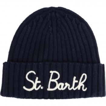 MC2 Saint Barth Blue Wool Beanie with Embroidered Logo for Men - One Size