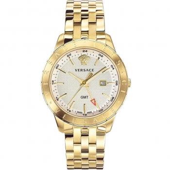 Versace Champagne Steel Strap White Dial GMT Watch for Men, Yellow, Size: ONE SIZE